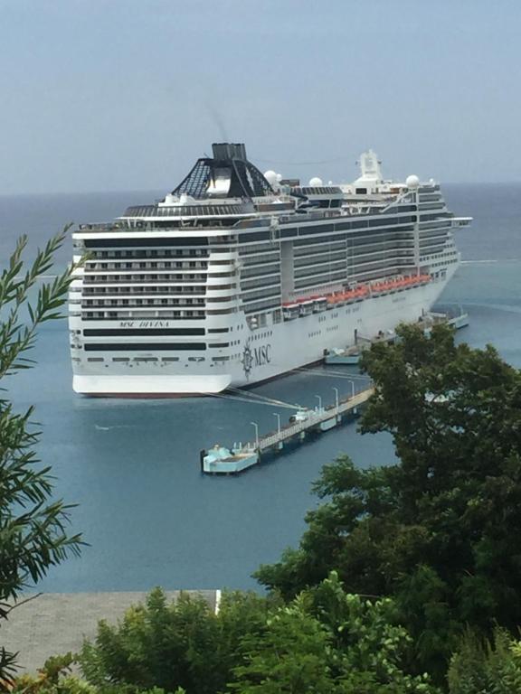 a cruise ship is docked in a harbor at Columbus Heights A5 in Ocho Rios