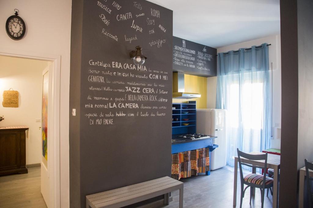 a wall with a chalkboard with writing on it at Cantalupa Accommodation in Rome