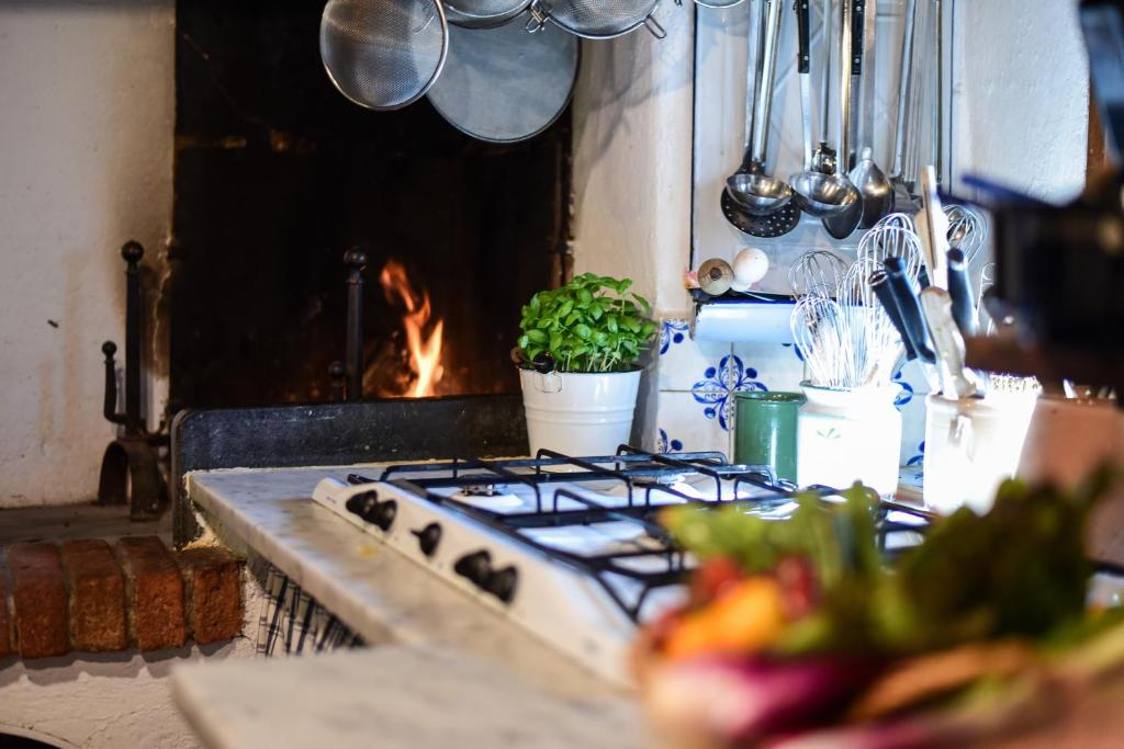 La cocina está equipada con fogones y horno. en B&B Fagiolari, en Greve in Chianti