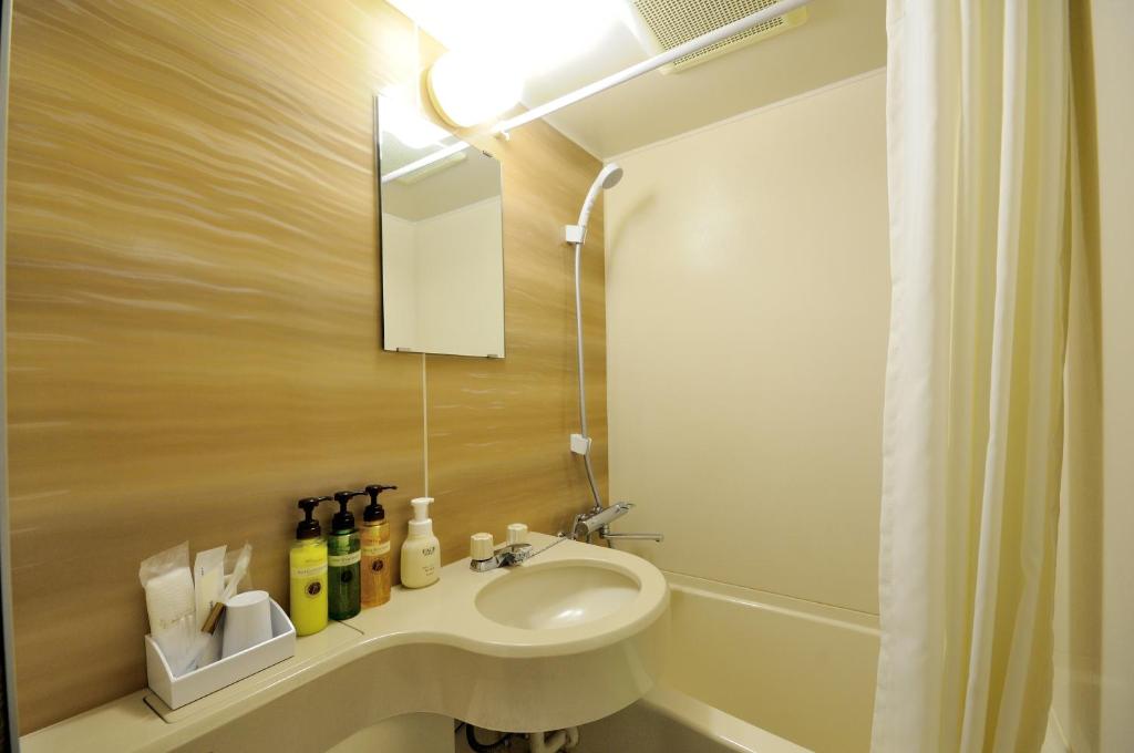 a bathroom with a sink and a mirror at Grand Park Hotel Panex Tokyo in Tokyo