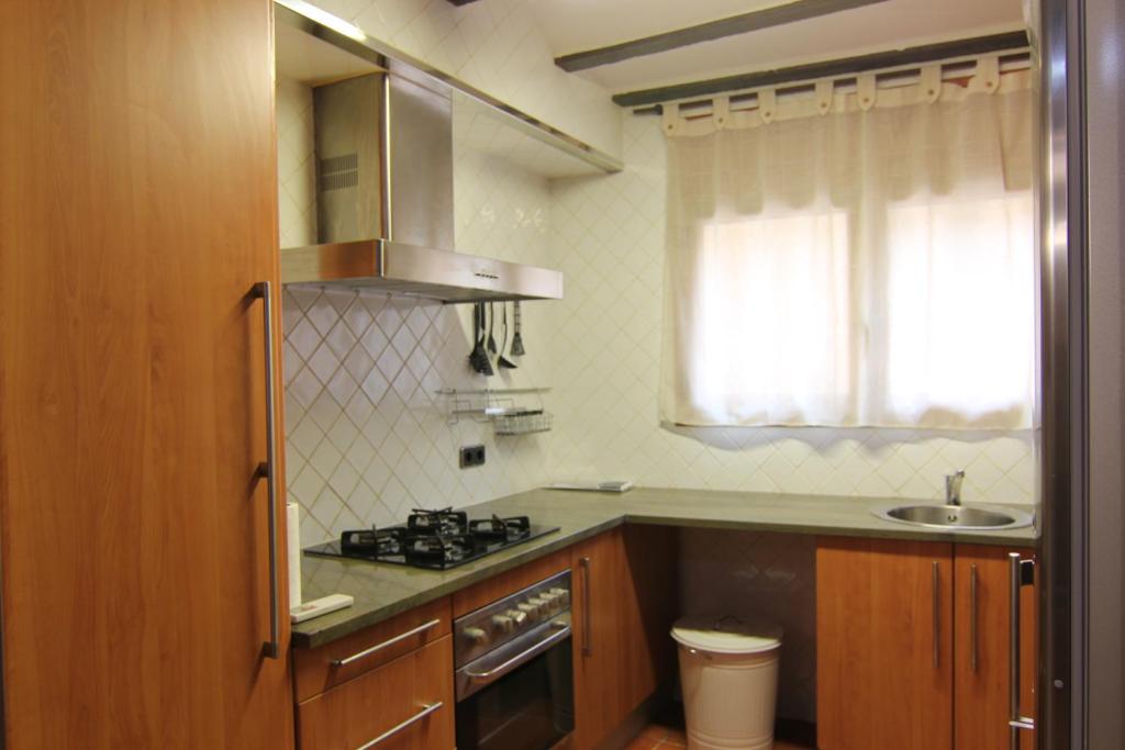 uma cozinha com um lavatório e um fogão forno superior em Can Mariano em Mollet de Perelada