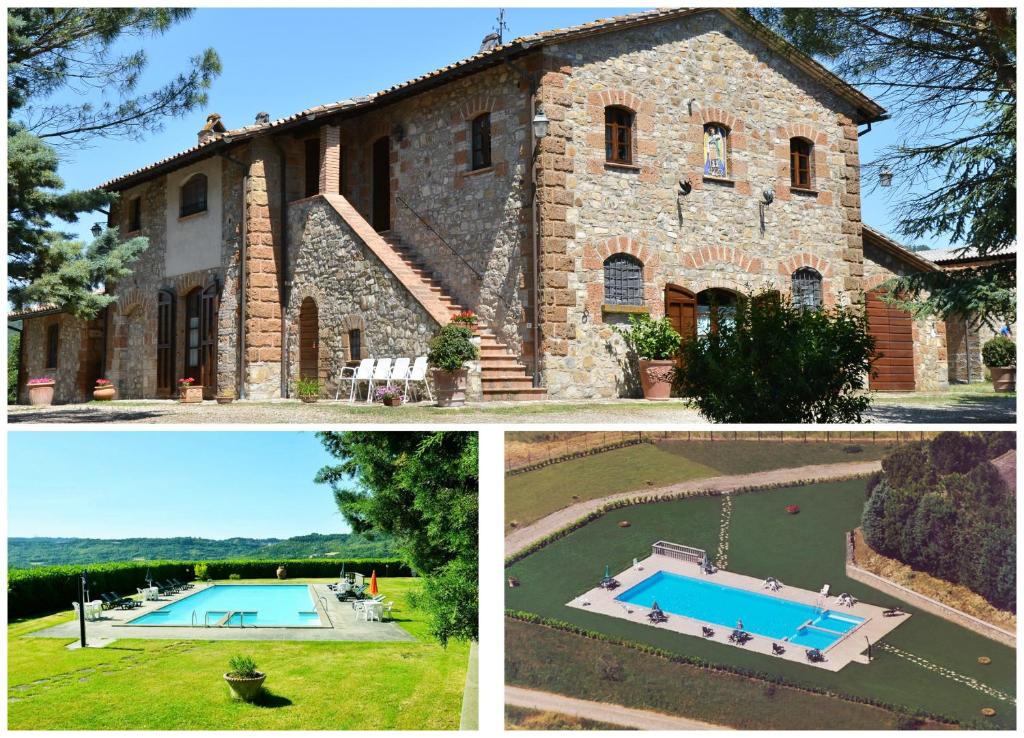 tres fotos de una casa y una piscina en Agriturismo Sant'Angelo en Acquapendente