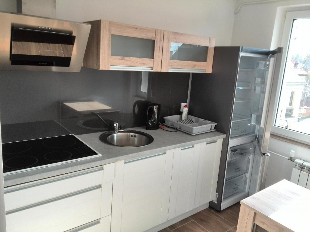 Kuchyňa alebo kuchynka v ubytovaní Mikołajki Apartamenty Rynek
