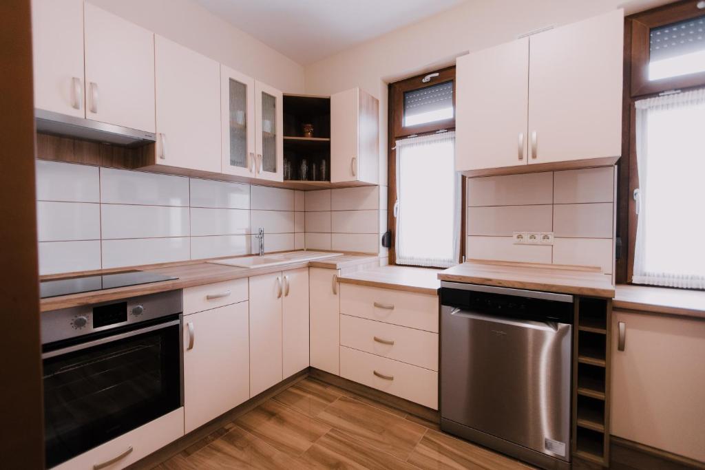Kuchyň nebo kuchyňský kout v ubytování Németh Apartmanházak