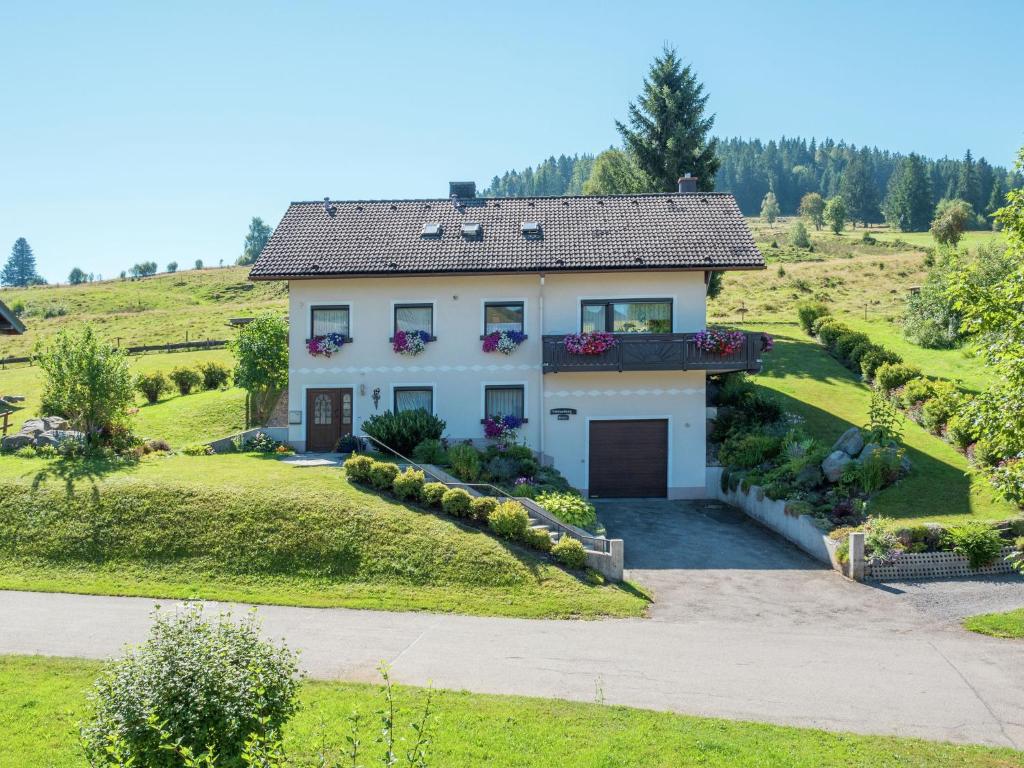a house on a hill with a driveway at Apartment in Bernau Black Forest with valley view in Bernau im Schwarzwald