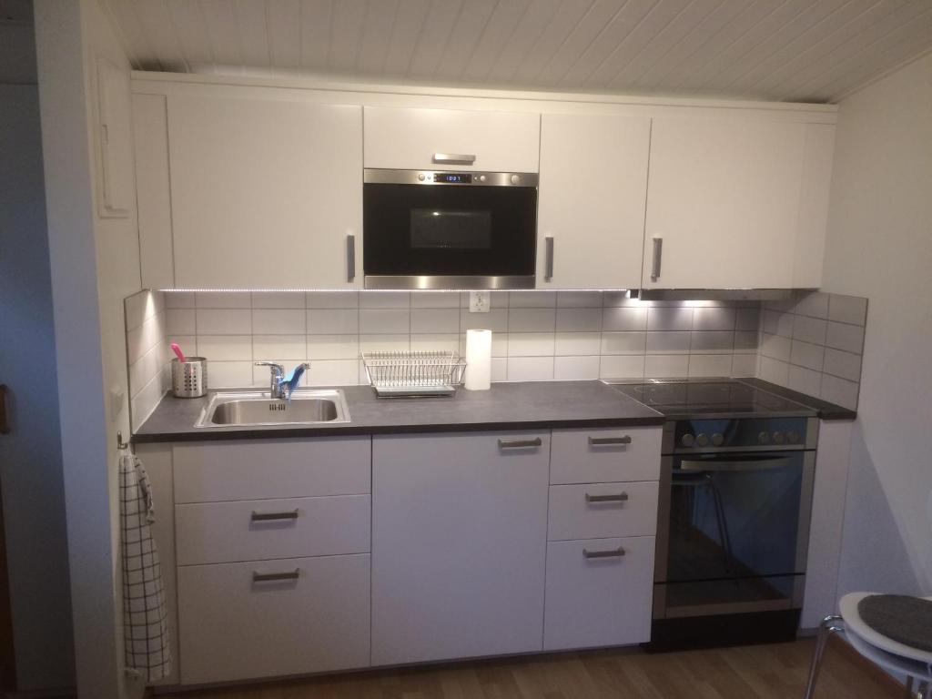 Kuchyň nebo kuchyňský kout v ubytování Lillstugan Falköpingsvägen
