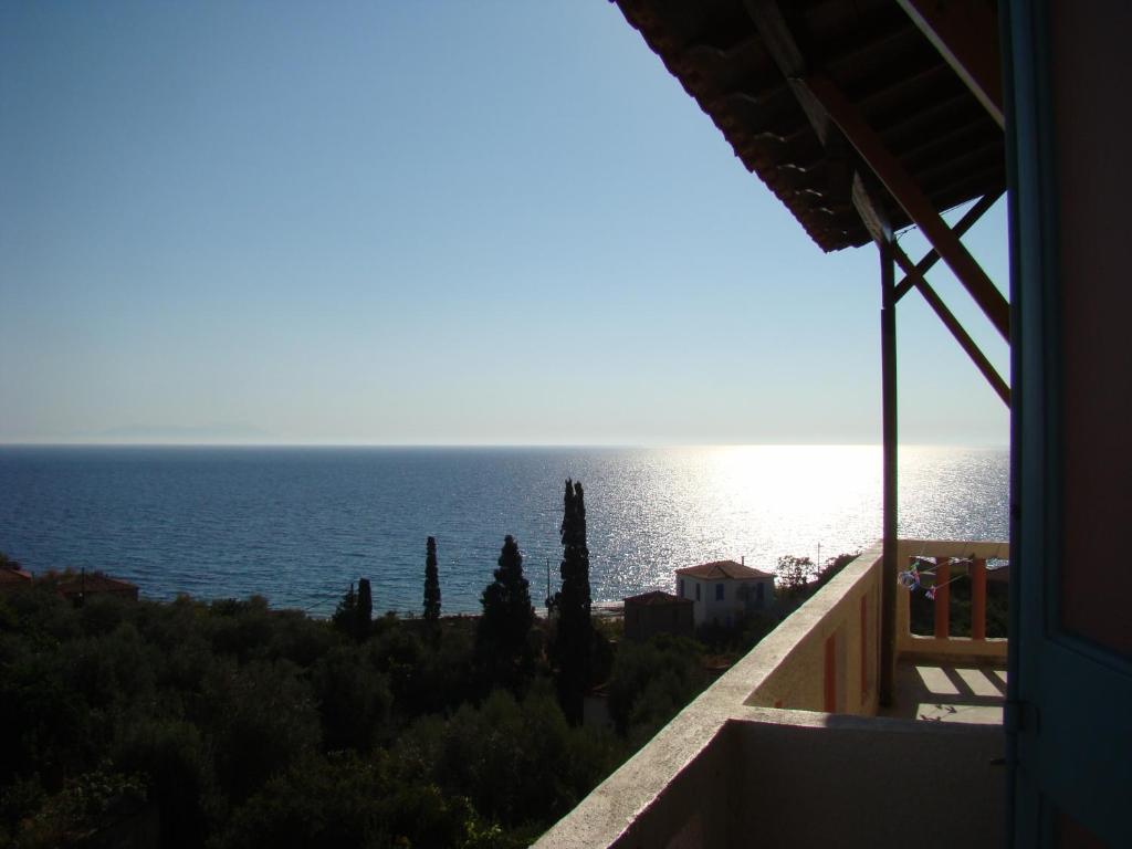 a view of the ocean from a house at Katerina's Apartment in Plomari