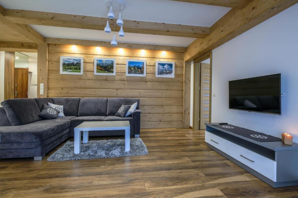 Televízia a/alebo spoločenská miestnosť v ubytovaní Apartament Tatrzanski Raj
