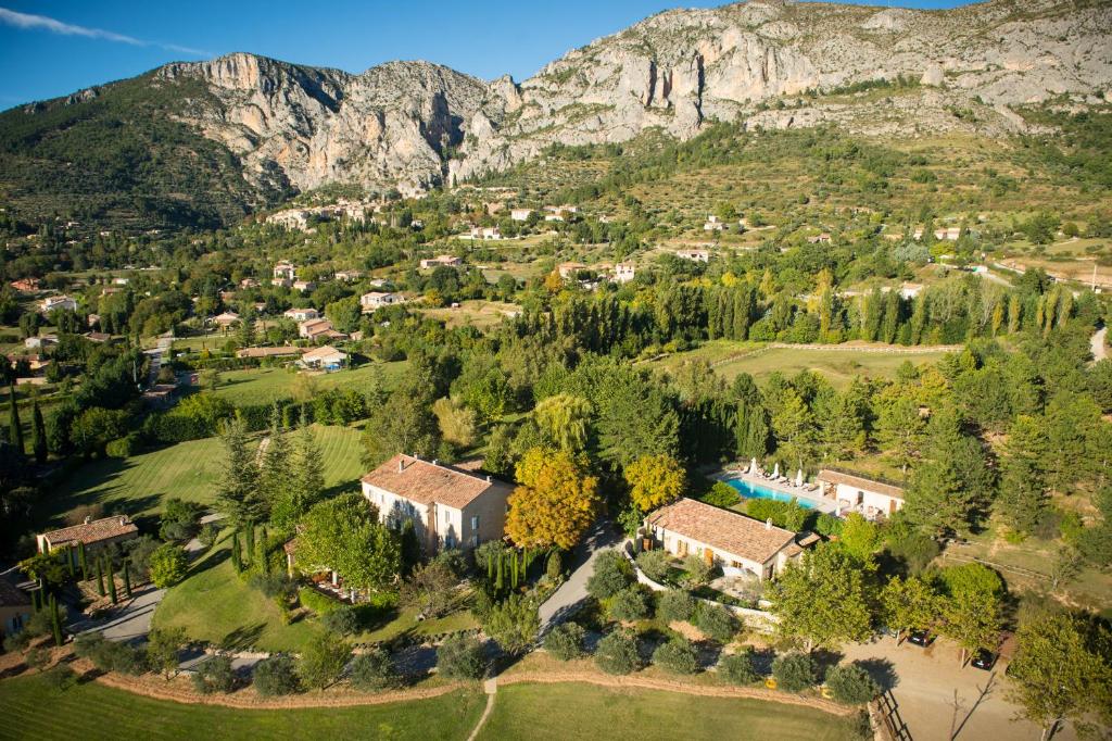 an aerial view of a house in the mountains at La Bastide De Moustiers - Teritoria in Moustiers-Sainte-Marie