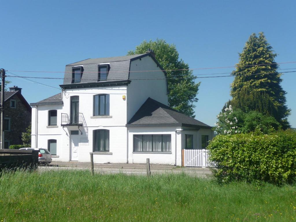 uma grande casa branca com uma árvore em frente em Cozy Holiday Home in Francorchamps Belgium With Terrace em Francorchamps