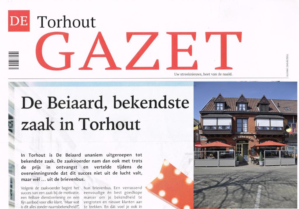 Certifikát, hodnocení, plakát nebo jiný dokument vystavený v ubytování Hotel Brasserie De Beiaard