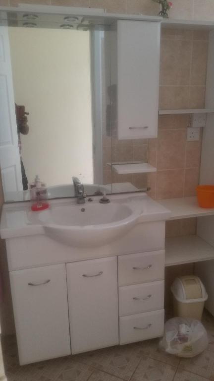 a bathroom with a white sink and a mirror at Lacase Silverpalm in Pereybere