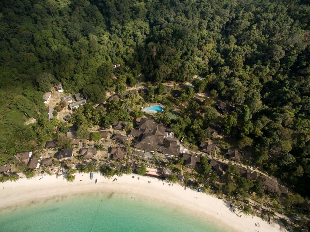 an aerial view of a resort on a beach at Perhentian Island Resort in Perhentian Islands