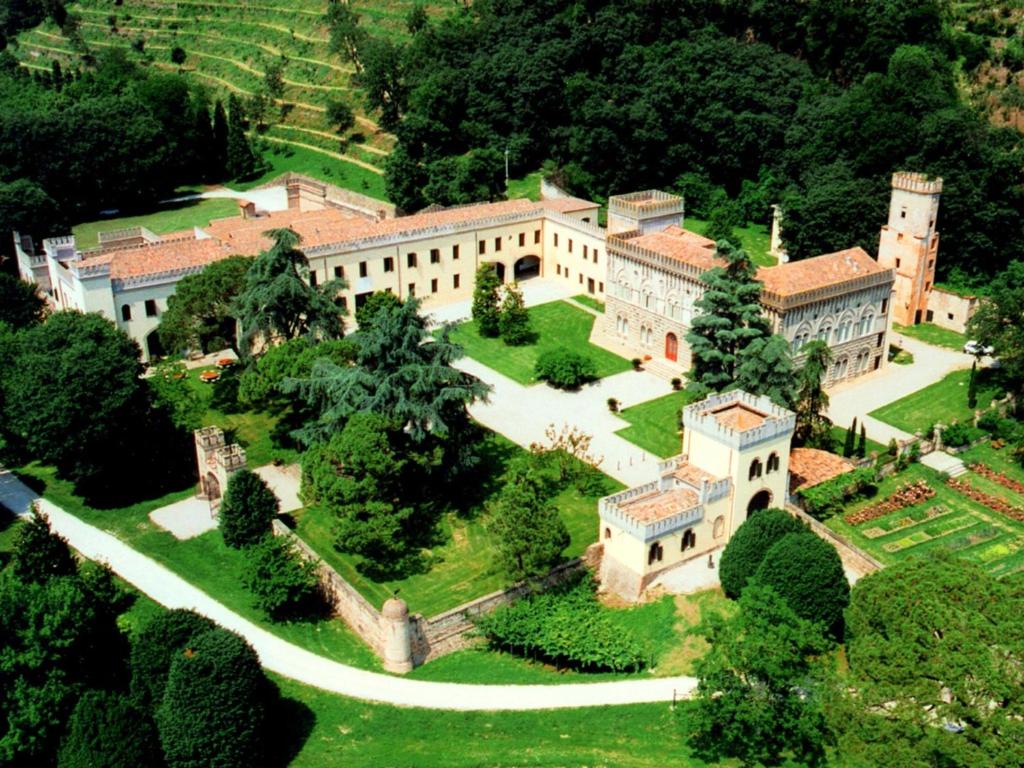 an aerial view of a large building with a garden at Imposing Castle in Northern Italy for Dreamy Royal Vacation in Monselice