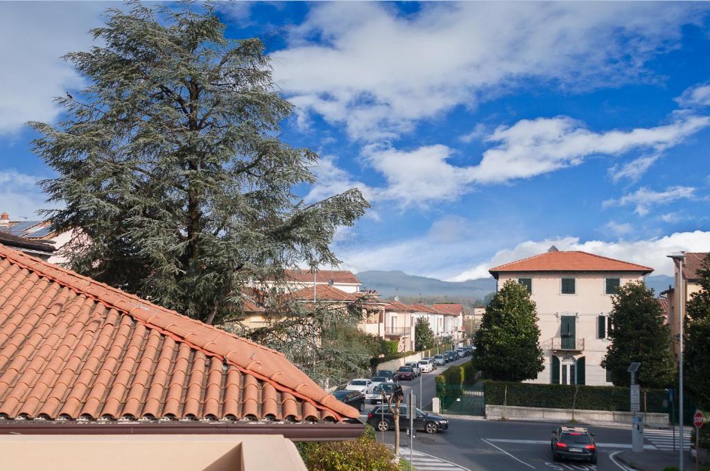 vistas a una calle de la ciudad con un árbol en Il Giardino Del Pettirosso, en Lucca