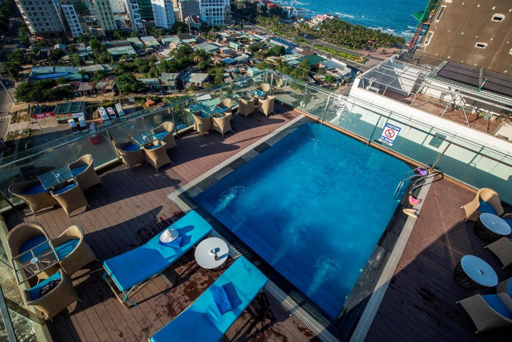 an overhead view of a swimming pool on a building at Adaline Hotel and Suite in Danang