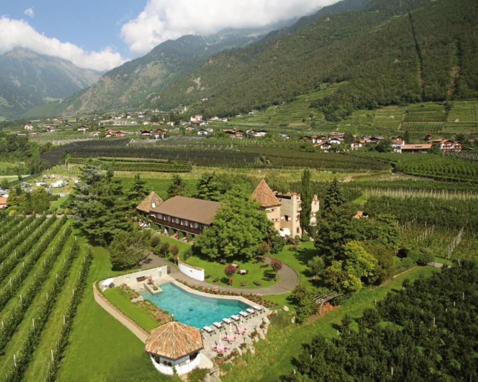 an aerial view of a house in a vineyard at Ansitz Punthof in Lagundo