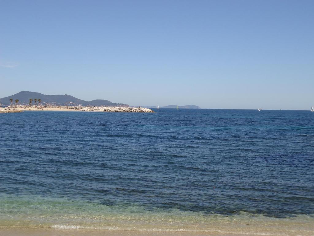 a large body of water with a beach in the background at Studio du Pouverel in La Garde