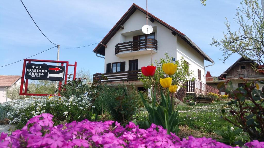 una casa con flores delante en Apartment Ankica, en Selište Drežničko