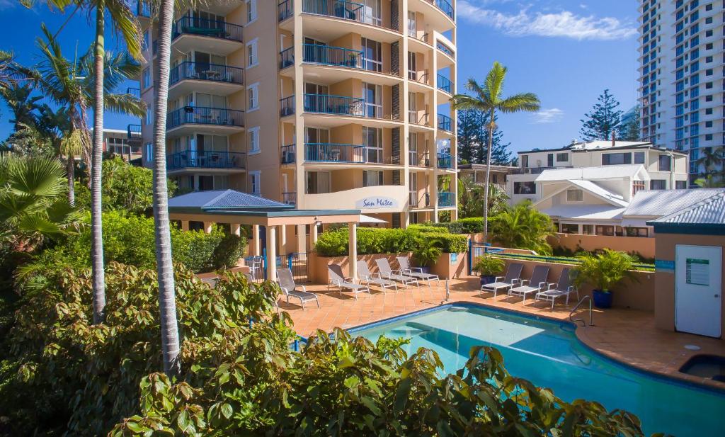 an image of a swimming pool in front of a building at San Mateo On Broadbeach in Gold Coast