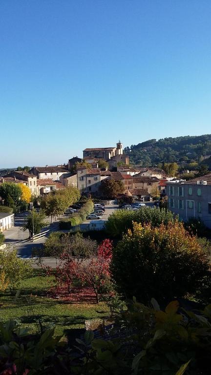 vistas a una ciudad con árboles y edificios en La roque en Figanières