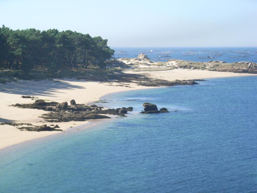 uma ilha no oceano com uma praia de areia em Apartamentos Illa em Ilha de Arousa