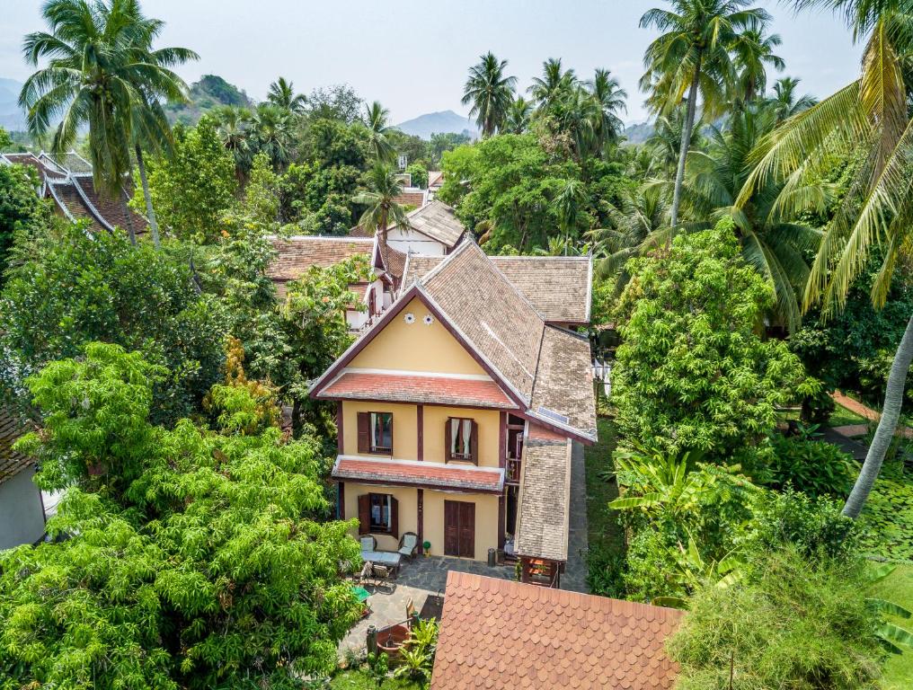 琅勃拉邦的住宿－庫姆桑通精品別墅，丛林中房屋的空中景观