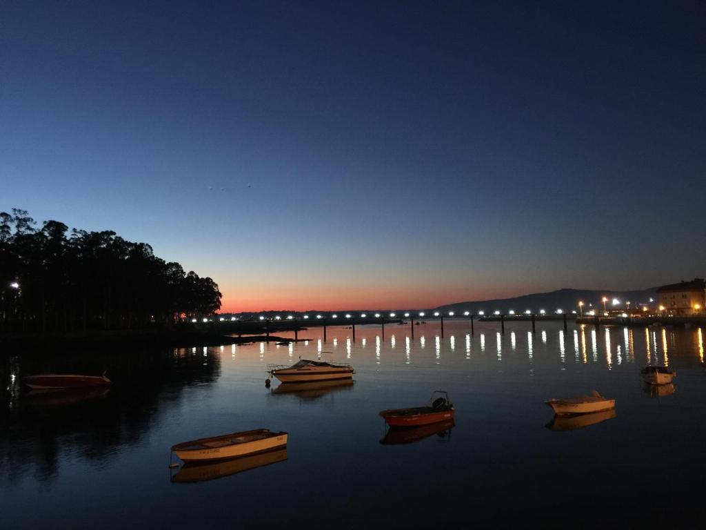 ビラノーバ・デ・アロウサにあるApartamento Vilanovaの夜の水上に座る船団