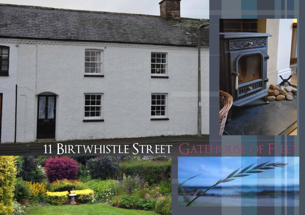 un collage de fotos de una casa y un jardín en Trekkle Cottage, en Gatehouse of Fleet