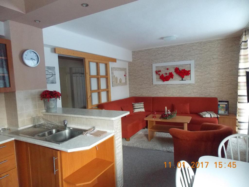 Kuchyň nebo kuchyňský kout v ubytování Apartman JaS
