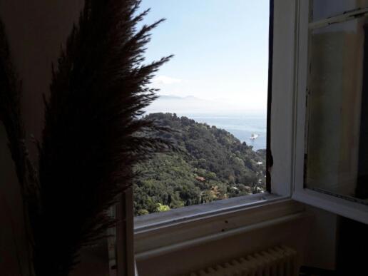 a window with a view of a mountain at Trekking in paradise B&B in Santa Margherita Ligure