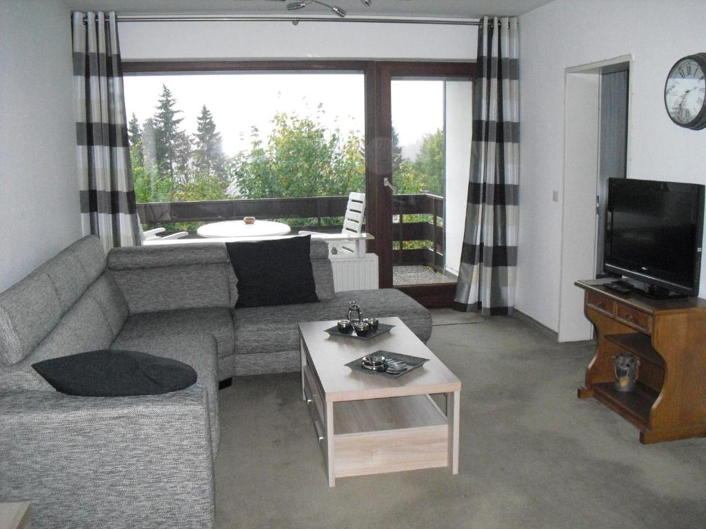 ein Wohnzimmer mit einem Sofa und einem TV in der Unterkunft First Class Residence in Winterberg