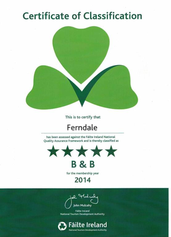 Certifikát, hodnocení, plakát nebo jiný dokument vystavený v ubytování Ferndale Luxury Boutique Bed & Breakfast