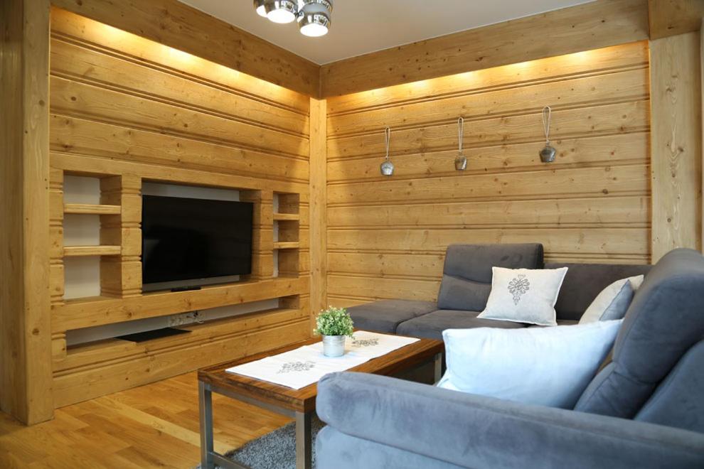 Televízia a/alebo spoločenská miestnosť v ubytovaní Apartament Tatrzański Raj 2