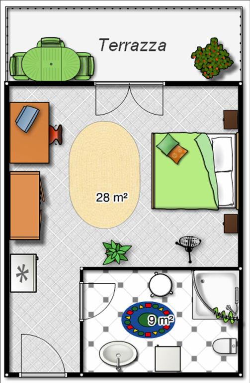 Načrt razporeditve prostorov v nastanitvi Mini Hotel