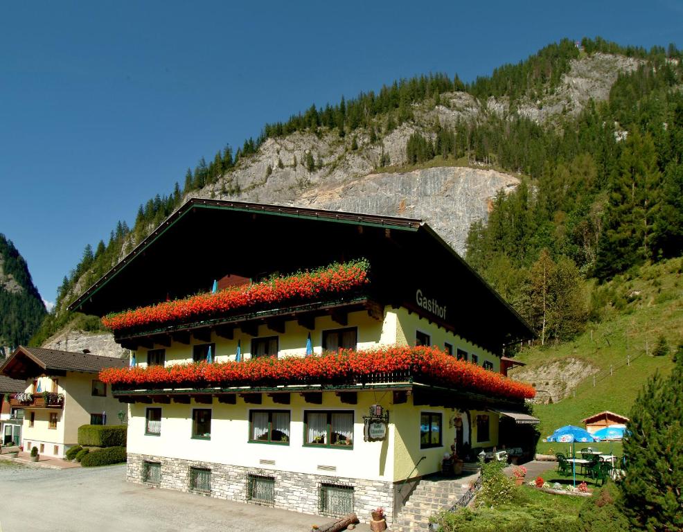 a building with red flowers on the roof at Hotel Gasthof Klammstein in Dorfgastein