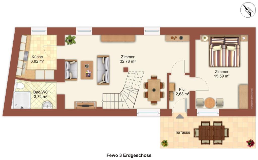 Půdorys ubytování Ferienwohnung Kruppa