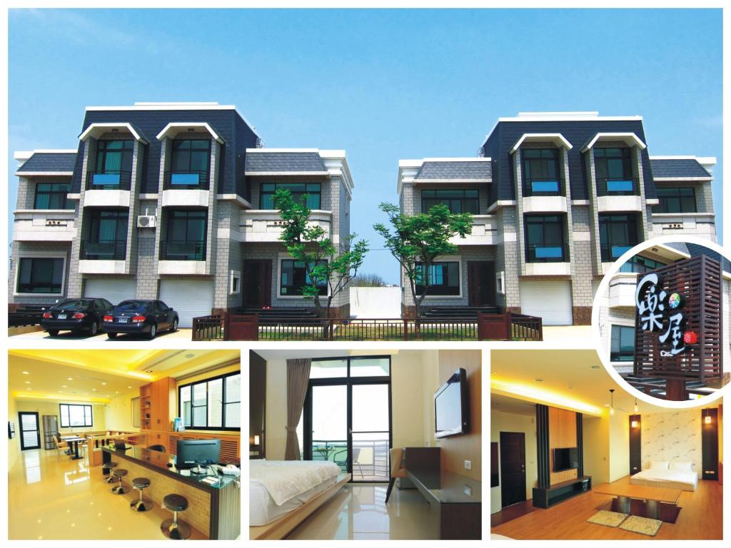 a collage of four pictures of a building at Le Wu Casa in Huxi