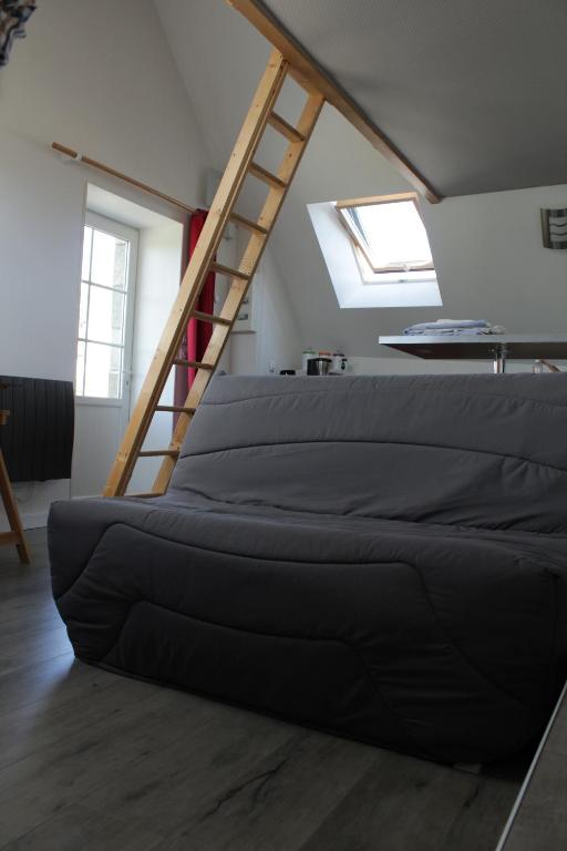 LonraiStudio neuf proche d'Alençon et Le mans的配有梯子的客房内的一张大床
