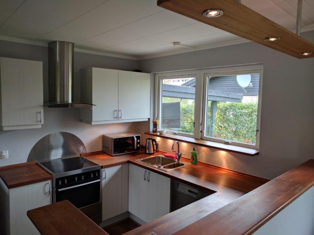 a kitchen with a sink and a microwave at Villa Copenhagen in Copenhagen