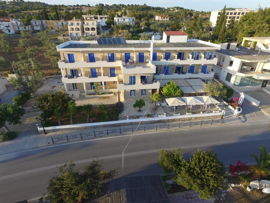 an aerial view of a building in a city at Rozos Hotel in Porto Heli