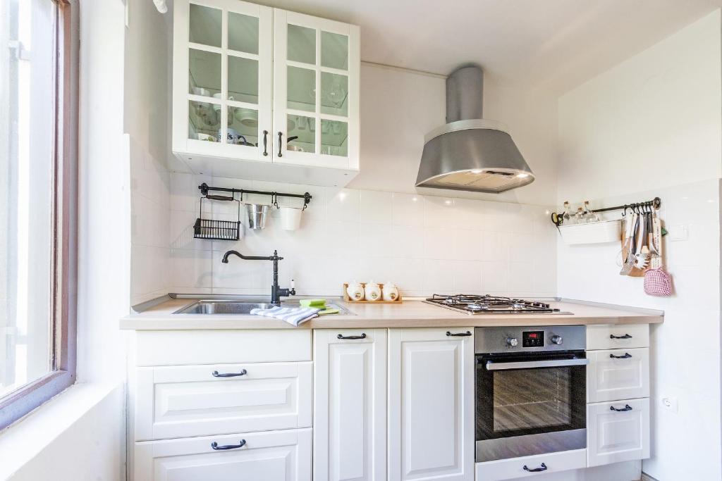 Kuchyň nebo kuchyňský kout v ubytování Apartments Oskar