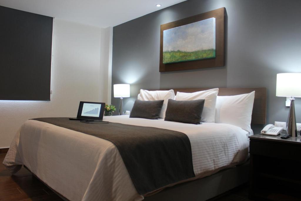 Postel nebo postele na pokoji v ubytování Eco Hotel Guadalajara Expo