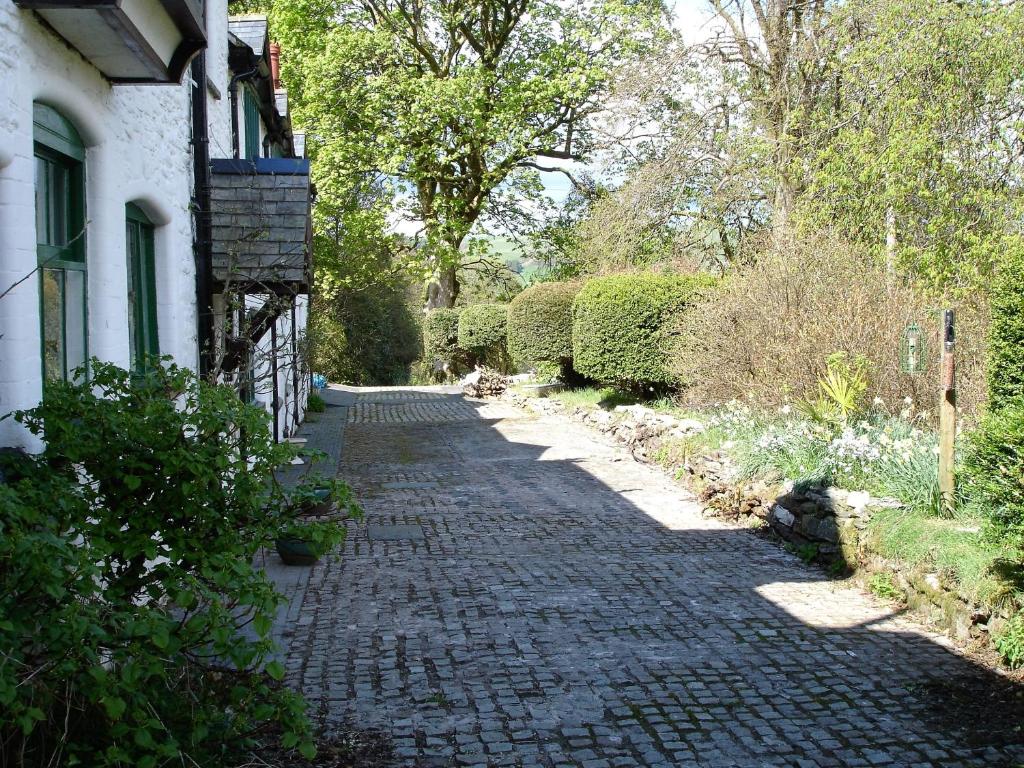 a cobblestone path in front of a house at The Clochfaen in Llangurig