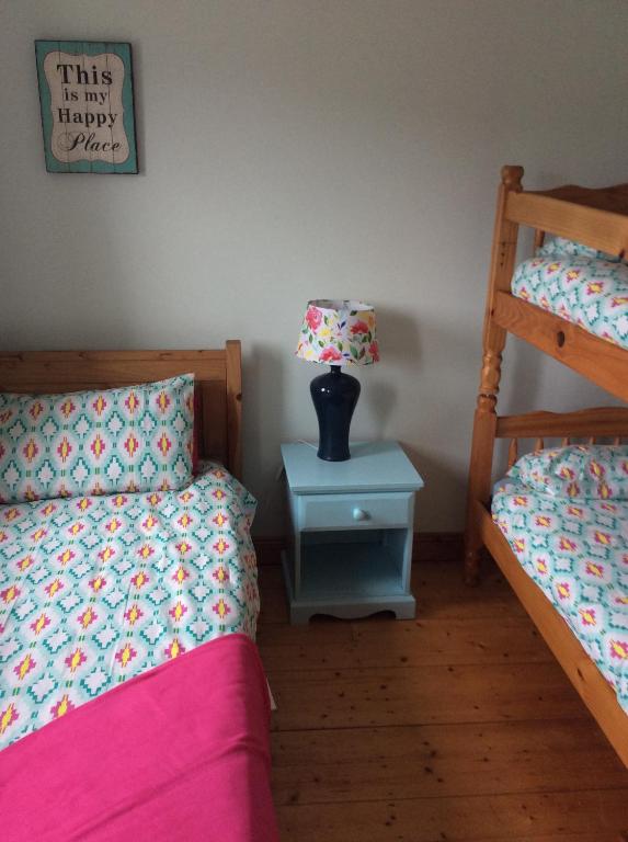 1 dormitorio con 2 literas y mesita de noche con lámpara en The Hen House en Carrick on Shannon