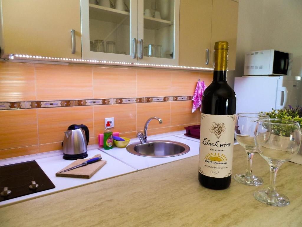 Kuchyň nebo kuchyňský kout v ubytování Apartments MileS