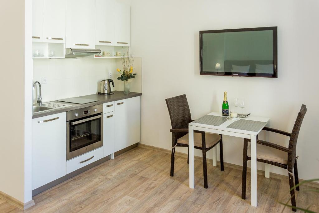 Kuchyň nebo kuchyňský kout v ubytování Penzion Apartmány Hradební