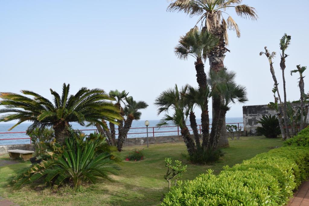 un parco con palme e l'oceano di SeaHome a Riposto