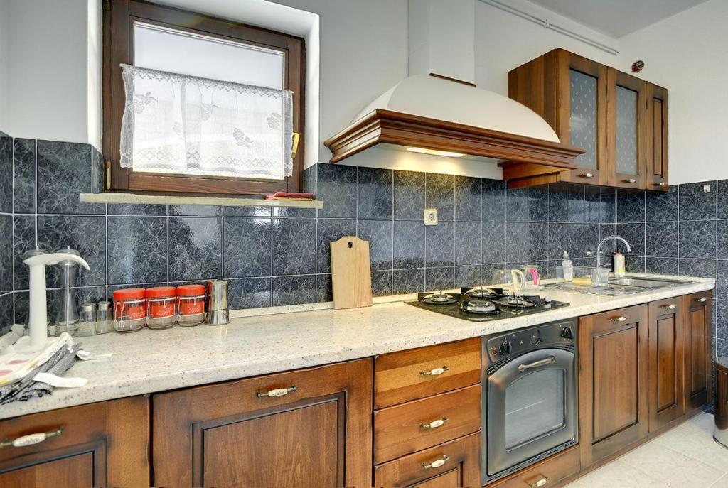 kuchnia ze zlewem i kuchenką górny piekarnik w obiekcie Holiday Home Lorena w mieście Premantura