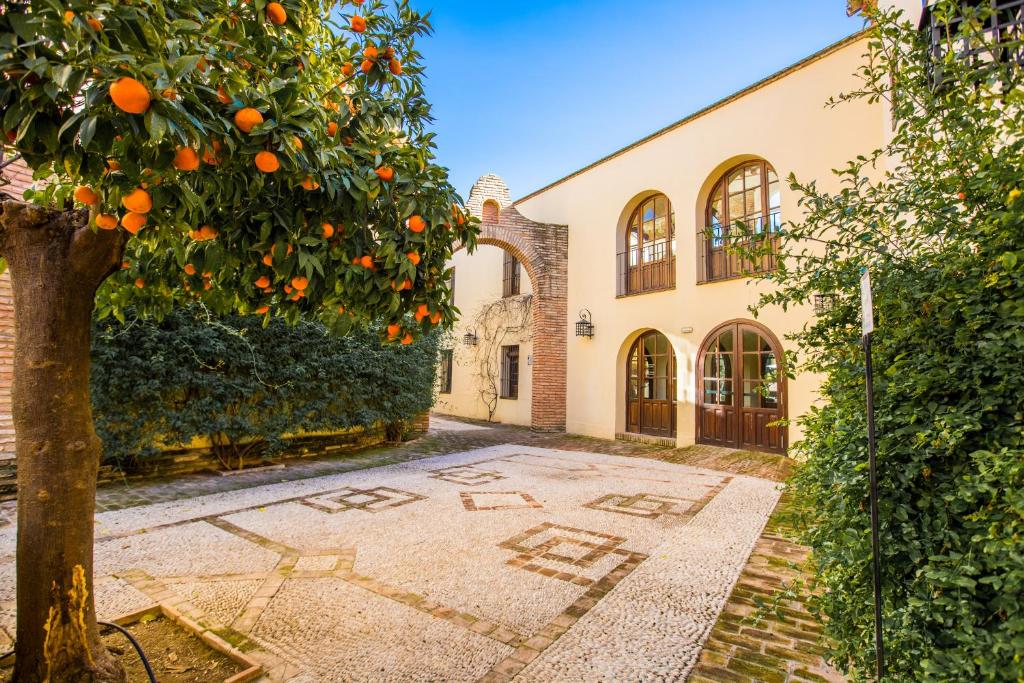 帕爾馬爾德里的住宿－聖克拉拉修道院賓館，一座建筑前的橘子树